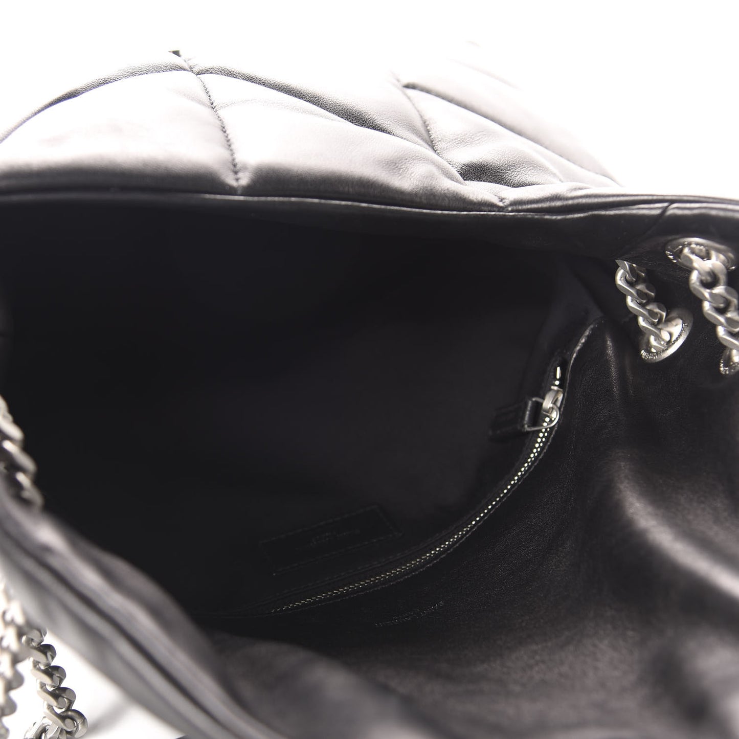 Lambskin Quilted Medium Loulou Puffer Monogram Chain Satchel Black