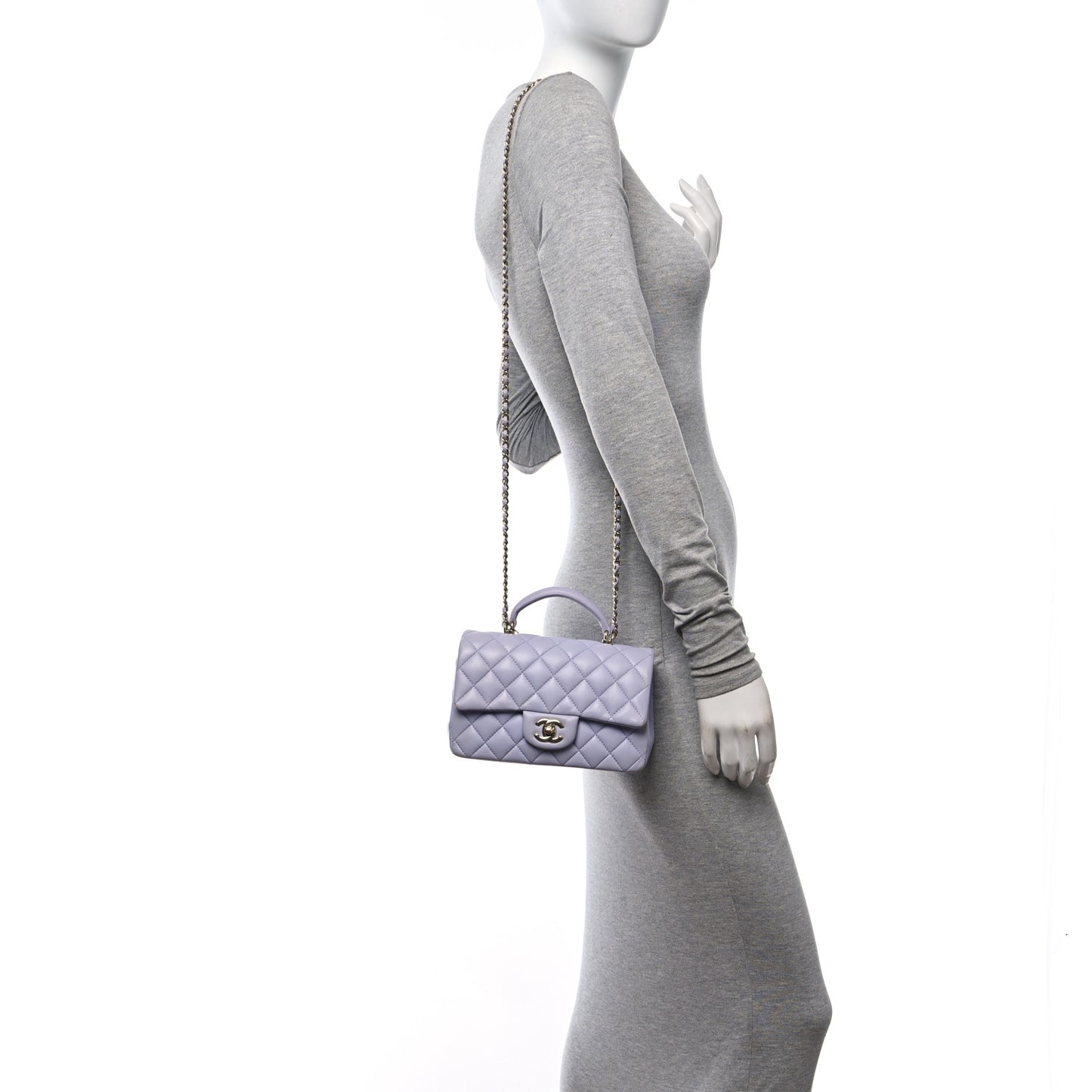 Lambskin Quilted Mini Top Handle Rectangular Flap Light Purple