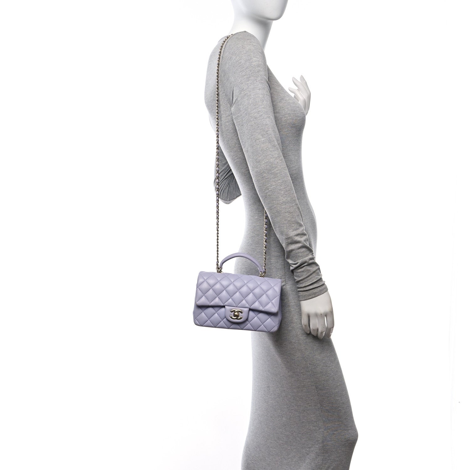 Chanel Lambskin Quilted Mini Top Handle Rectangular Flap Light Purple 2 of 13