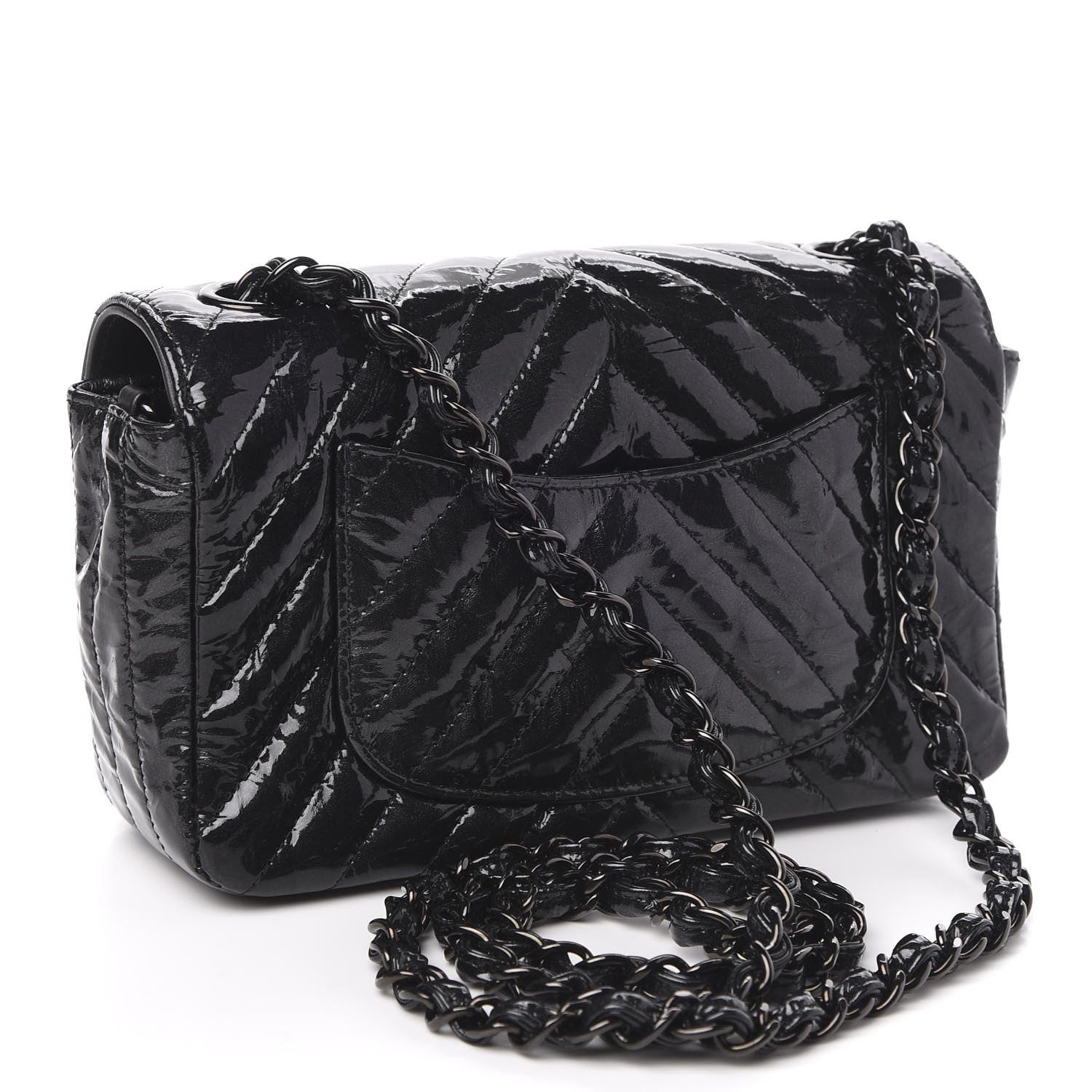 Chanel Patent Metallic Crumpled Calfskin Chevron Quilted Mini Rectangular Flap So Black 3 of 13