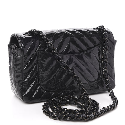 Chanel Patent Metallic Crumpled Calfskin Chevron Quilted Mini Rectangular Flap So Black 3 of 13