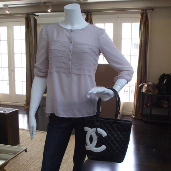 Calfskin Quilted Medium Cambon Tote Black White