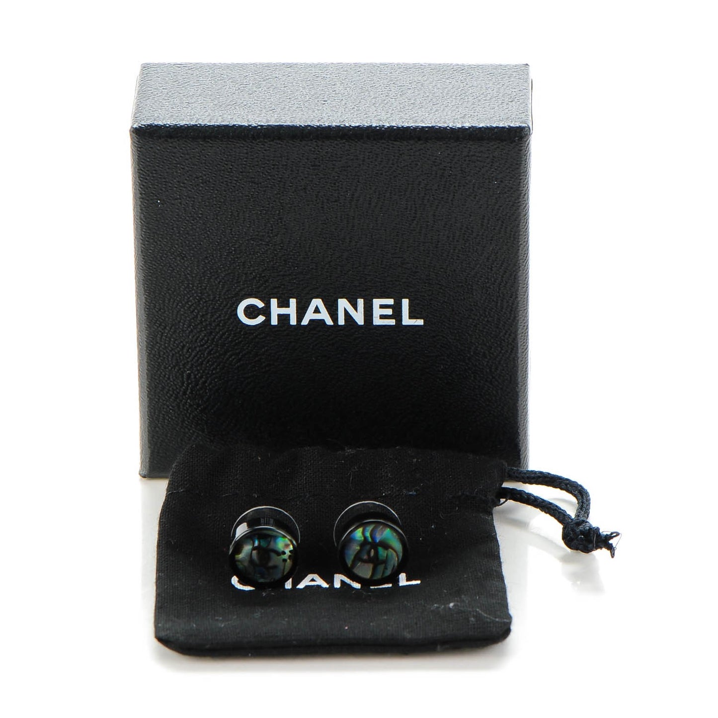 Resin Abalone CC Stud Earrings Black