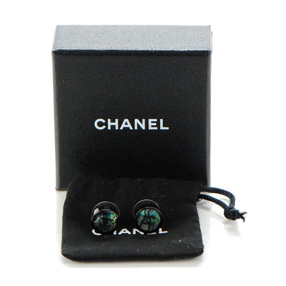 Chanel Resin Abalone CC Stud Earrings Black 5 of 5
