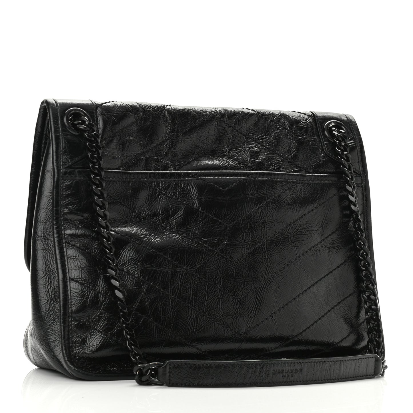 Crinkled Calfskin Matelasse Monogram Medium Niki Chain Satchel Black