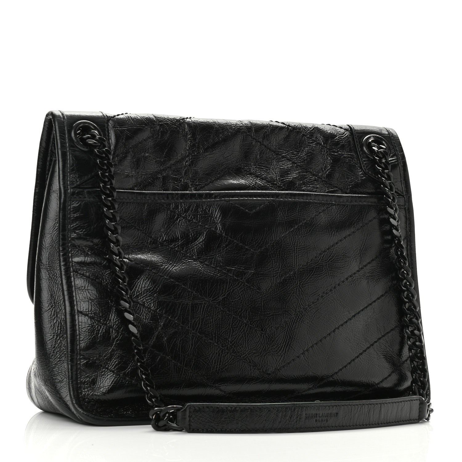 Saint Laurent Crinkled Calfskin Matelasse Monogram Medium Niki Chain Satchel Black 3 of 9