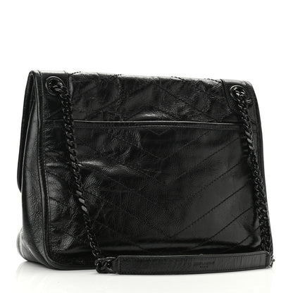 Saint Laurent Crinkled Calfskin Matelasse Monogram Medium Niki Chain Satchel Black 3 of 9