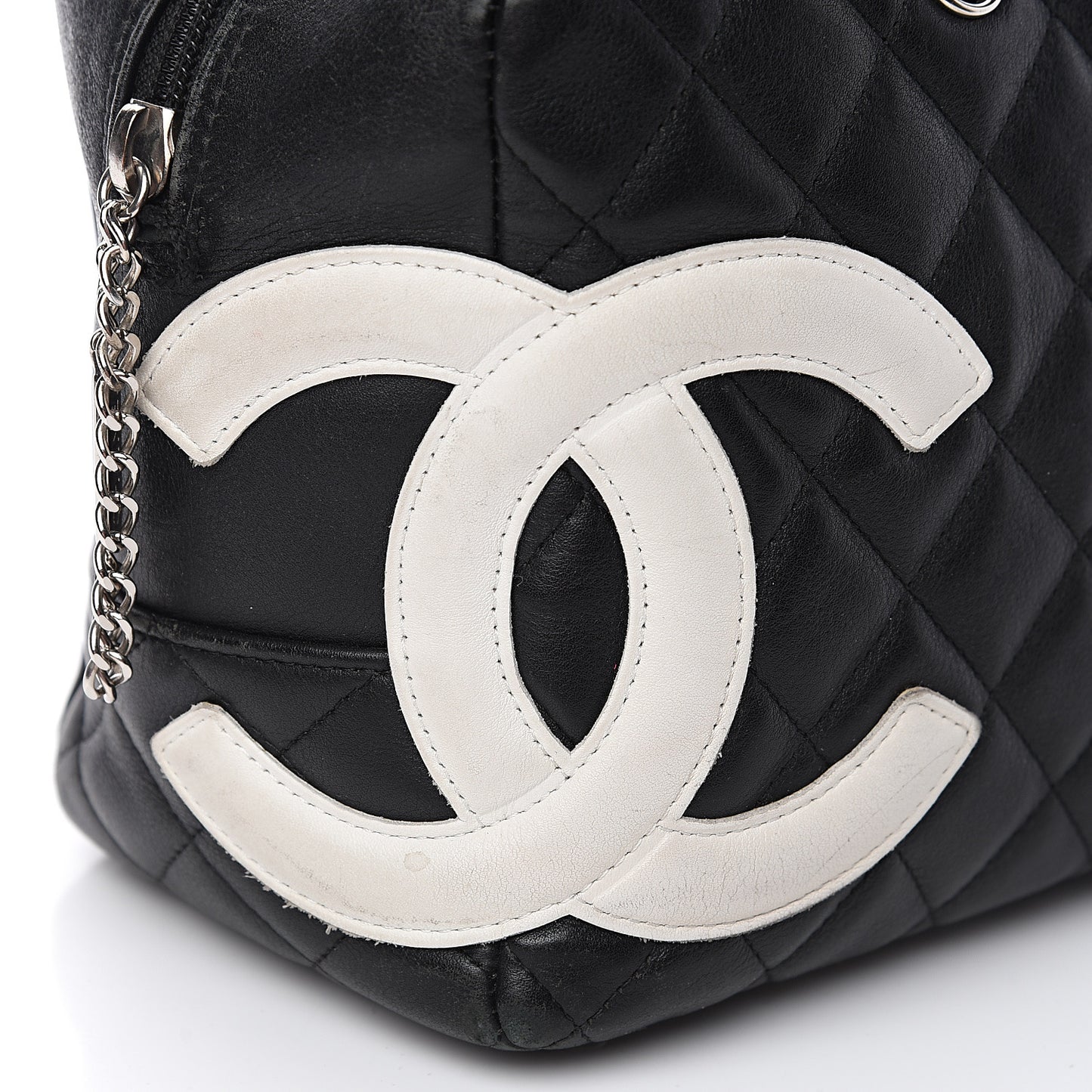 Calfskin Quilted Large Cambon Bowler Black White