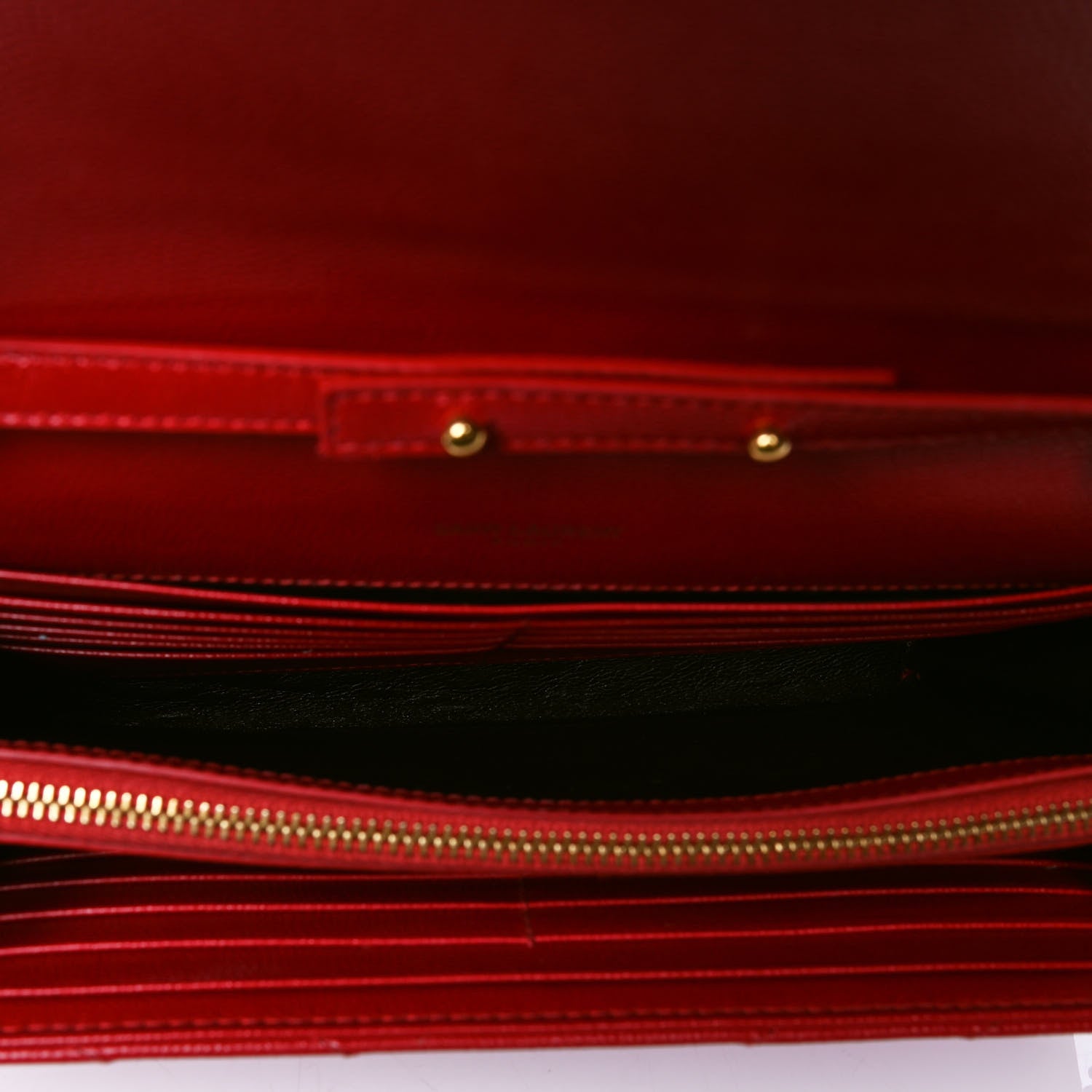 Saint Laurent Grain De Poudre Matelasse Chevron Monogram Chain Wallet New Red 5 of 5