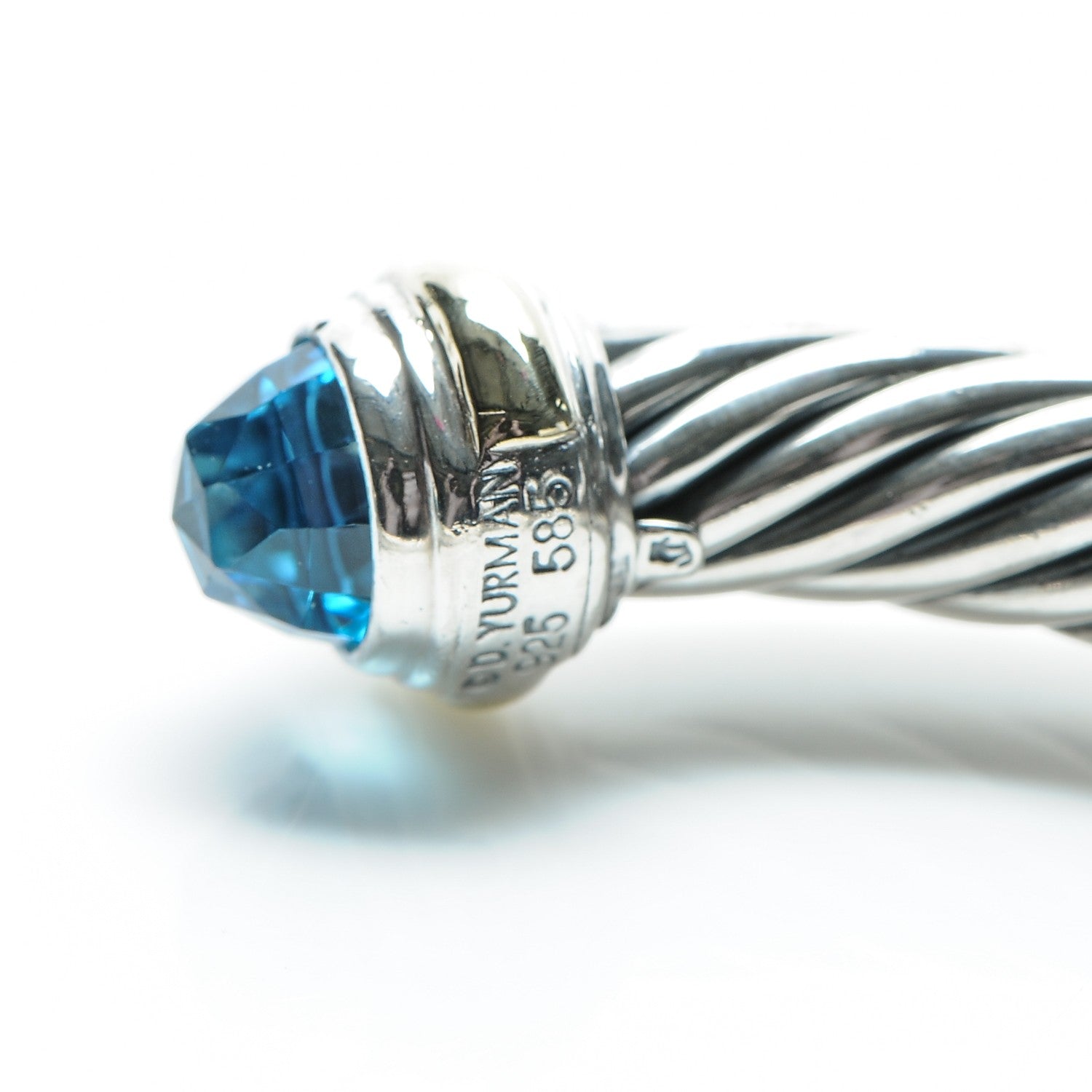 David Yurman Sterling Silver 14K Yellow Gold Blue Topaz 7mm Cable Classics Bracelet 4 of 4