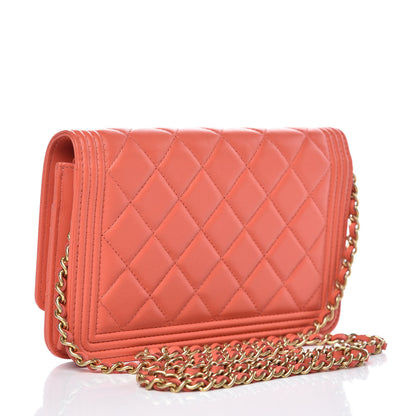 Chanel Lambskin Quilted Boy Wallet On Chain WOC Orange 3 of 11
