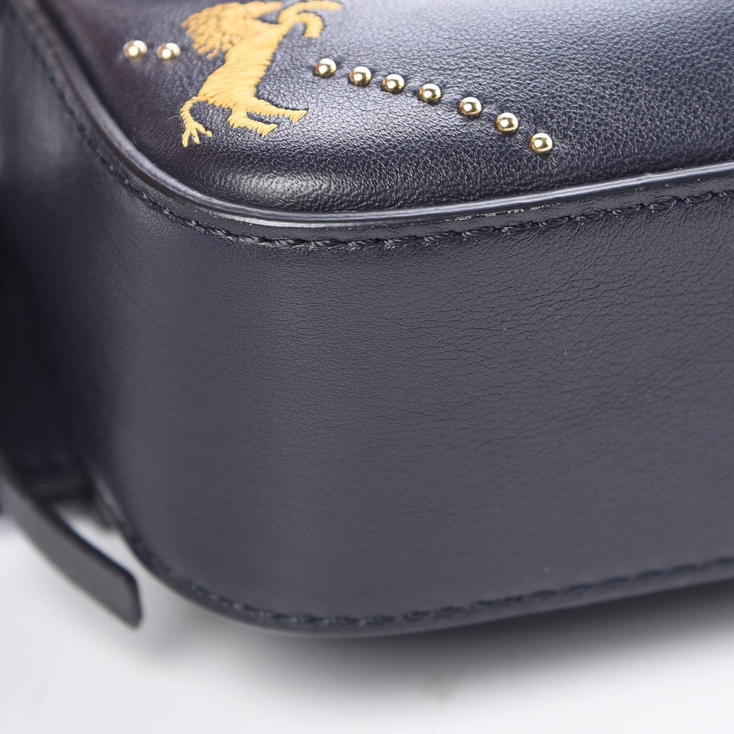 Smooth Calfskin Little Horses Embroidered Signature Belt Bag Black