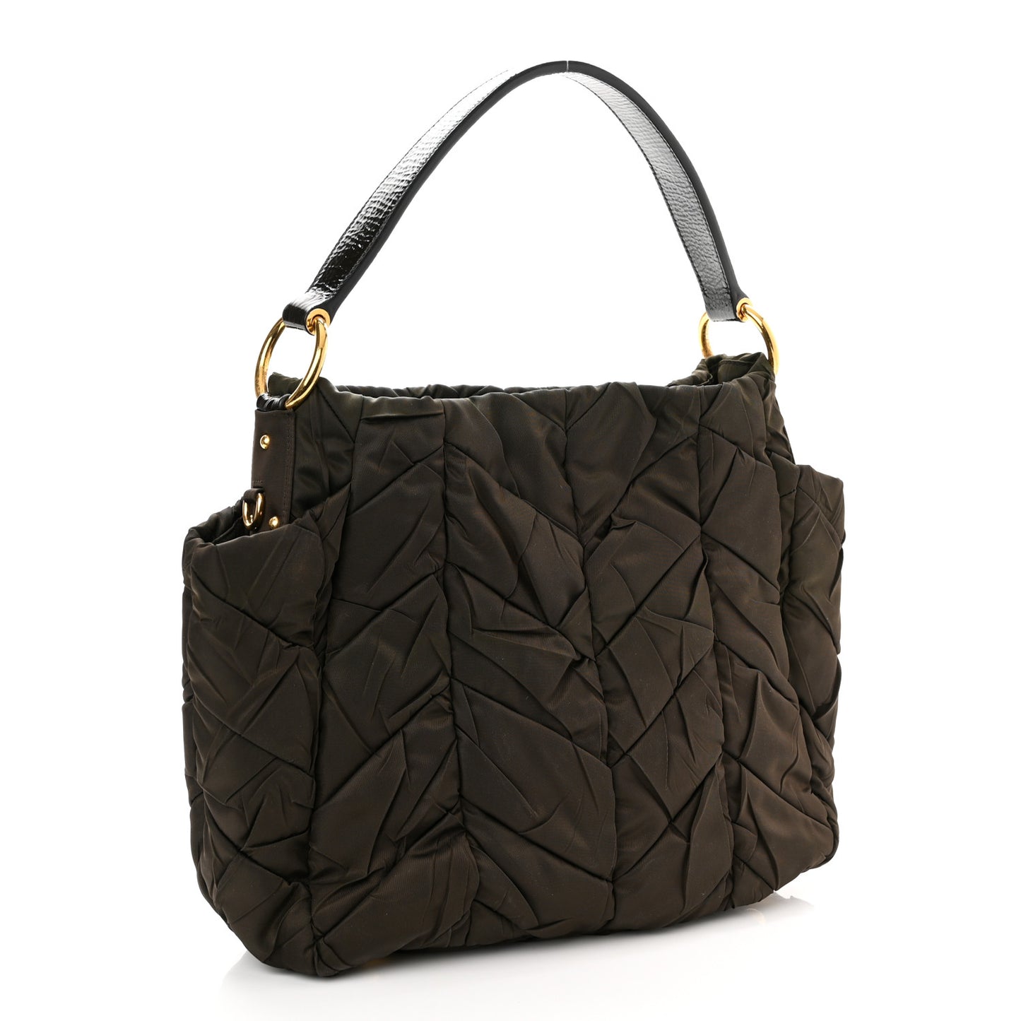 Tessuto Nylon Chevron Quilted Shoulder Bag Brown