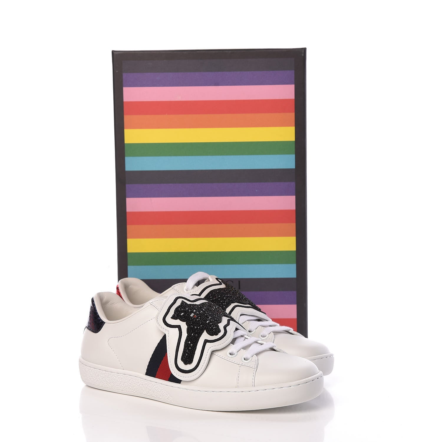 Gucci Calfskin Ayers Web Panther Embroidered Womens Ace Sneakers 36 White 8 of 10