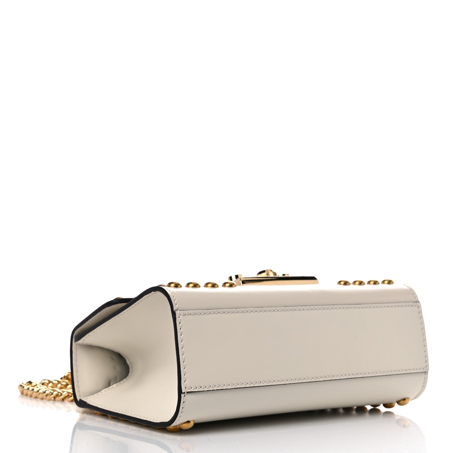 Calfskin Floral Embroidered Small Padlock Shoulder Bag White