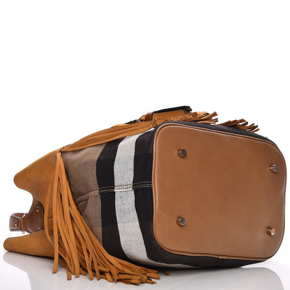 Burberry Suede Fringe Large Belgrove Bucket Bag Tan 4 of 12