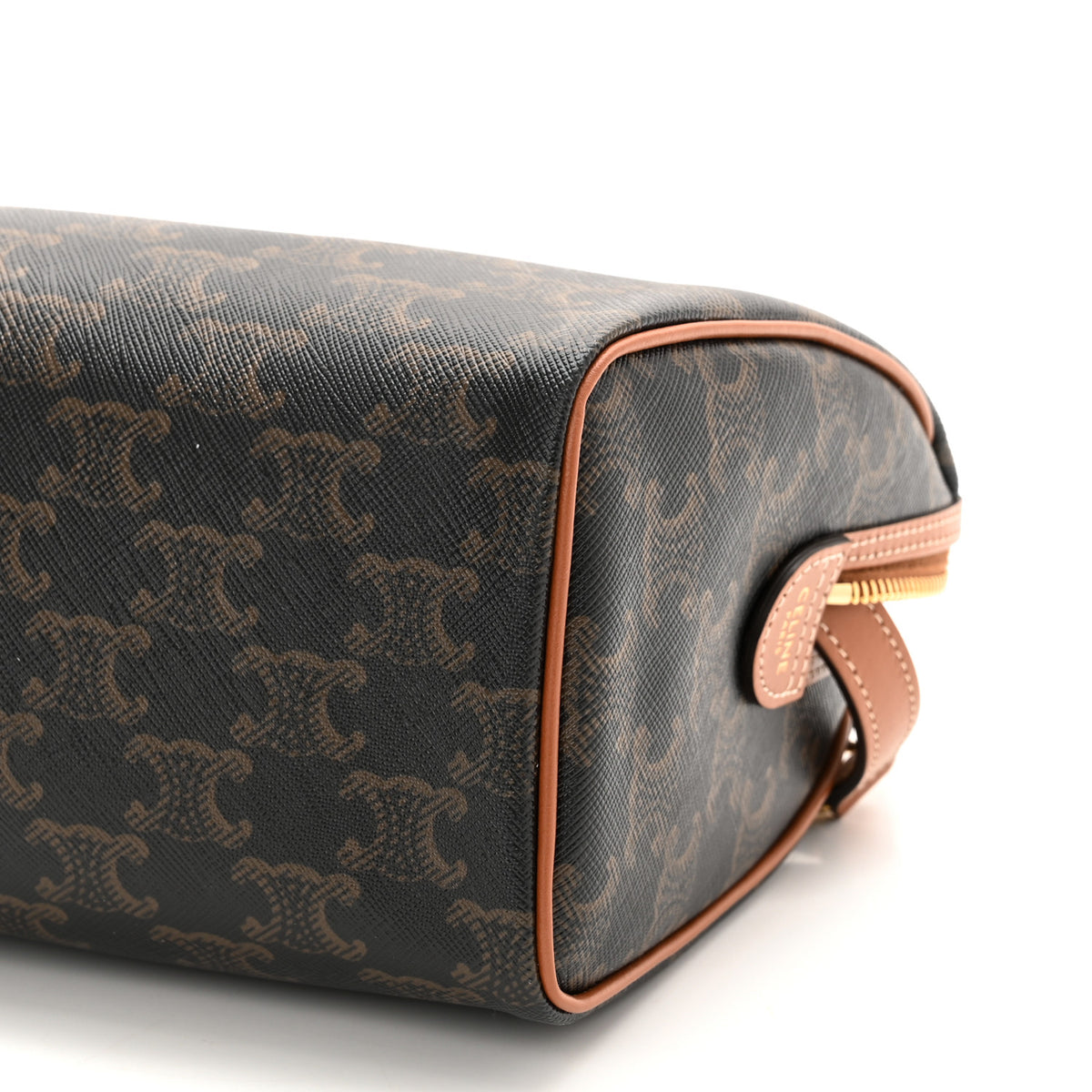 Triomphe Canvas Calfskin Small Boston Bag Tan