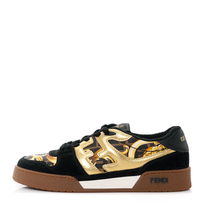 Versace X FENDI Suede Fabric FF Baroque Mens Fendace Match Sneakers 9 Black Gold Multicolor 1 of 10