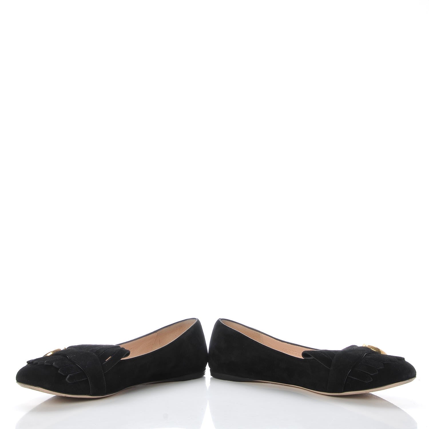 Gucci Kid Scamosciato GG Marmont Fringe Flats 37.5 Black 6 of 10