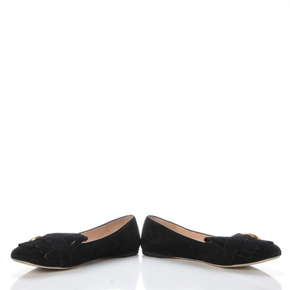 Gucci Kid Scamosciato GG Marmont Fringe Flats 37.5 Black 6 of 10