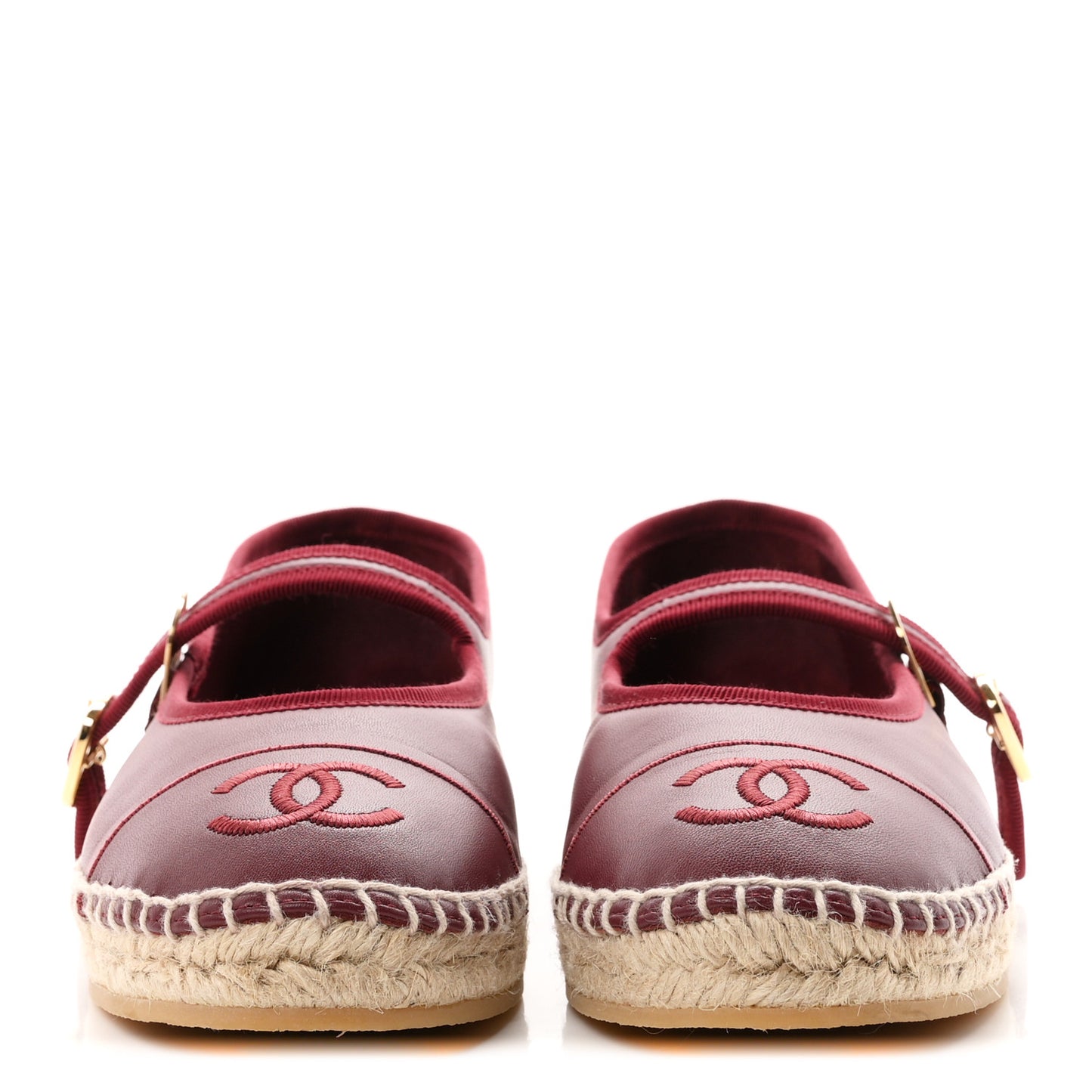 Lambskin Jute Mary Jane Flats 38 Burgundy