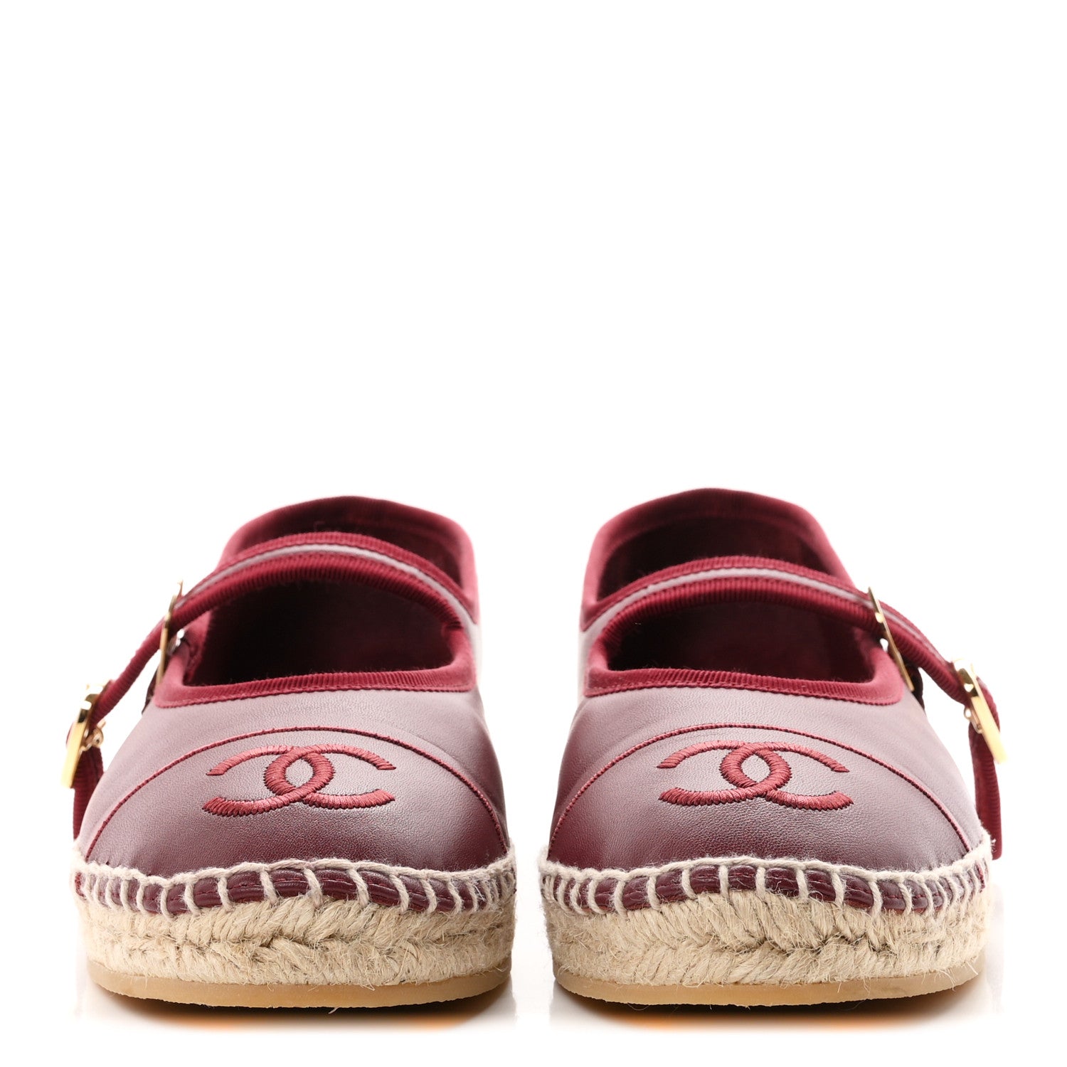 Chanel Lambskin Jute Mary Jane Flats 38 Burgundy 3 of 11