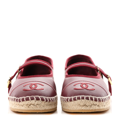 Chanel Lambskin Jute Mary Jane Flats 38 Burgundy 3 of 11