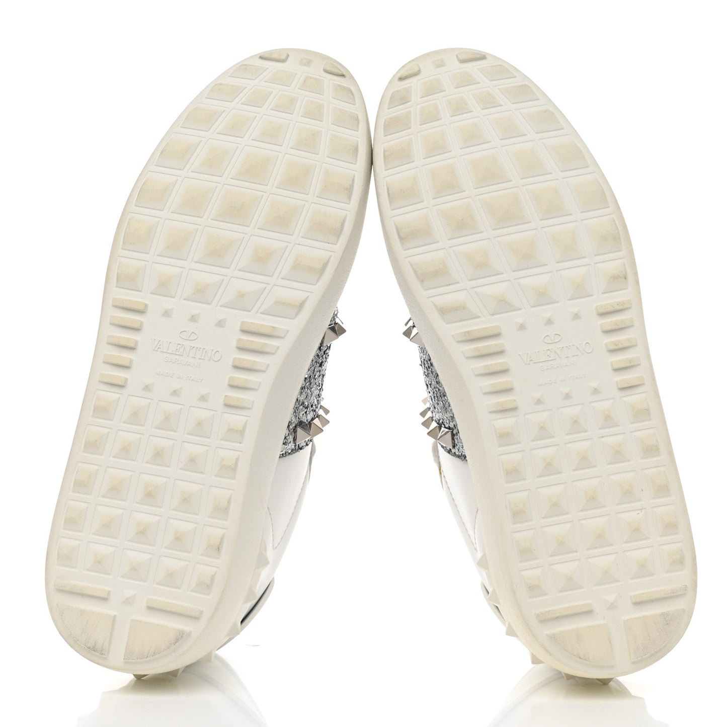 Calfskin Glitter Rockstud Open Sneakers 37 White Silver