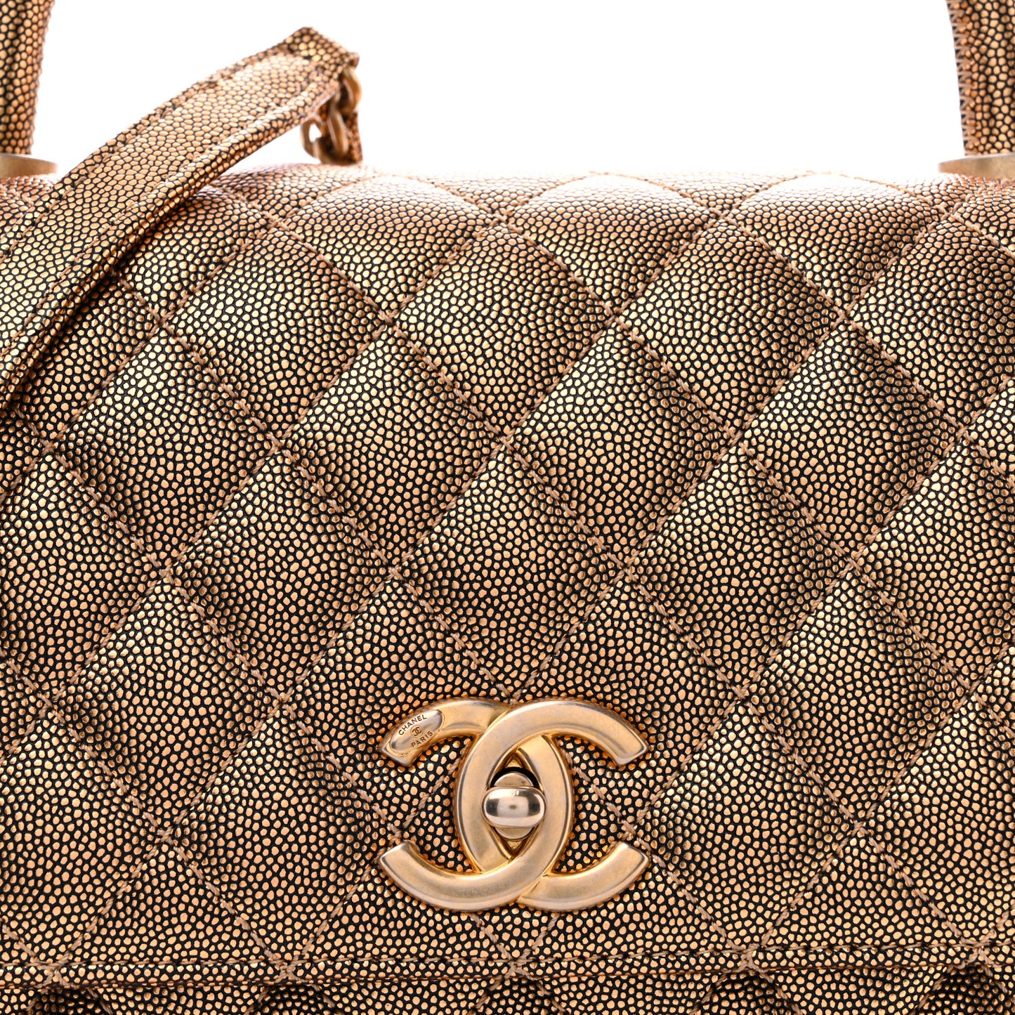 Metallic Caviar Quilted Small Coco Handle Flap Gold
