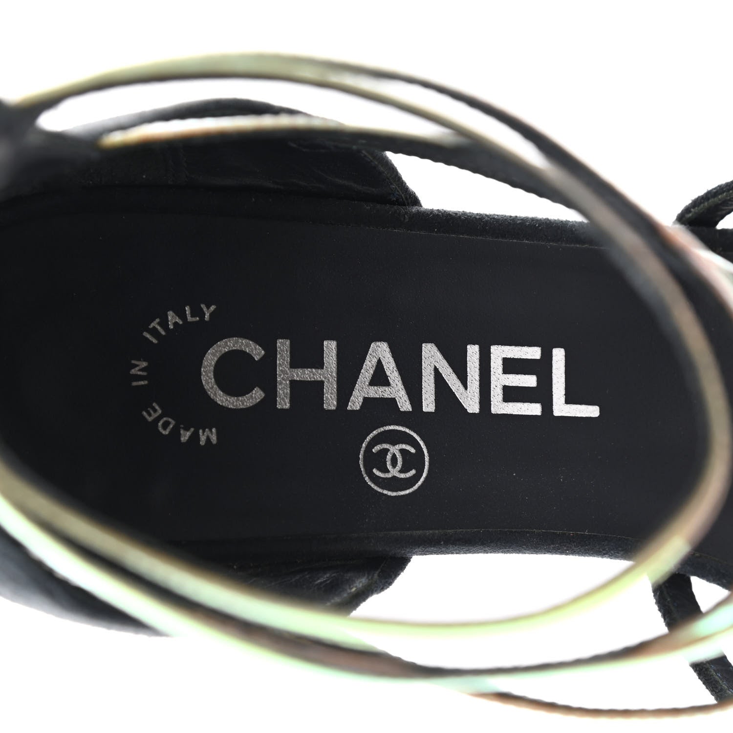 Chanel Suede Iridescent Patent Caged Sandals 38 Navy Blue 7 of 11