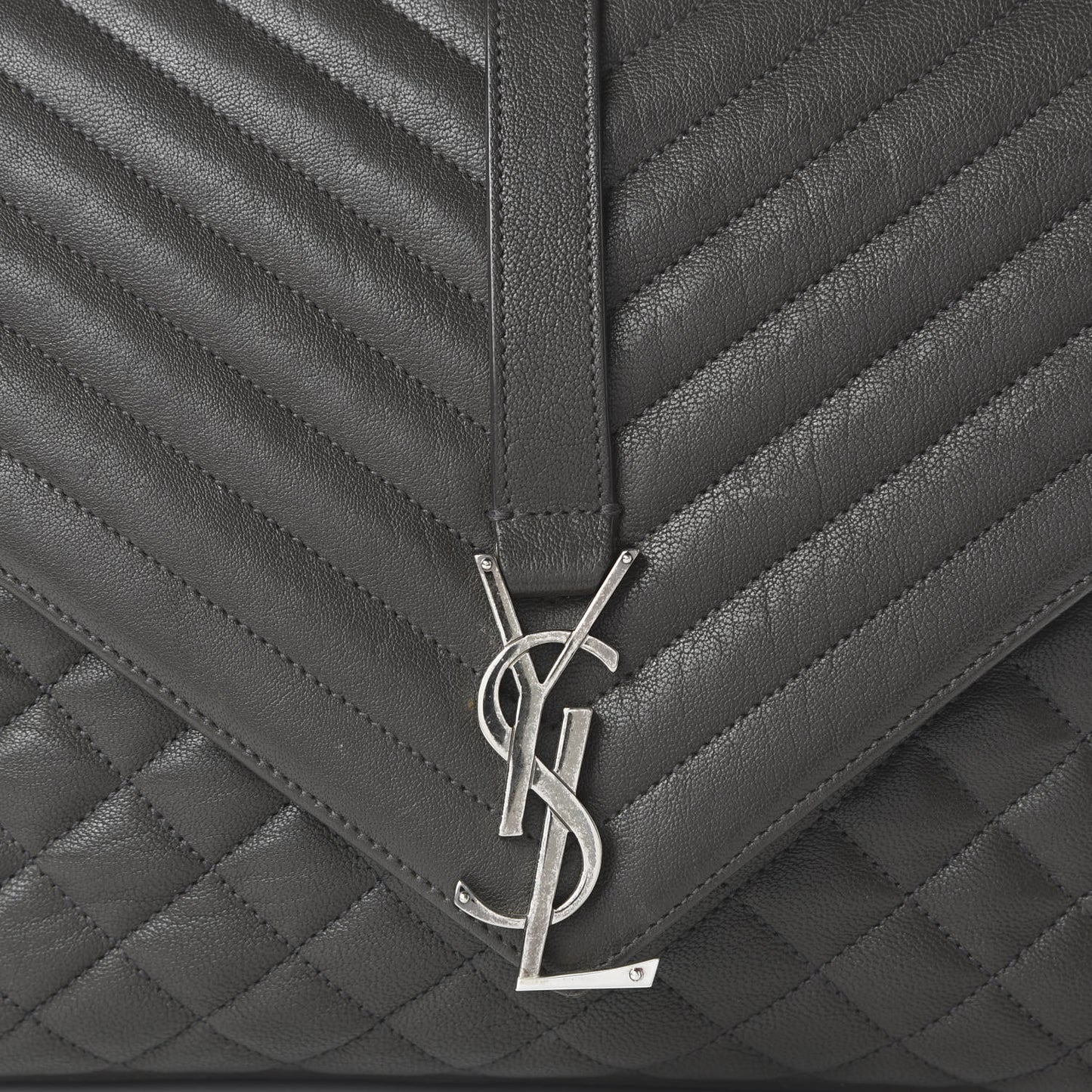 Sheepskin Matelasse Chevron Monogram Large College Satchel Dark Anthracite