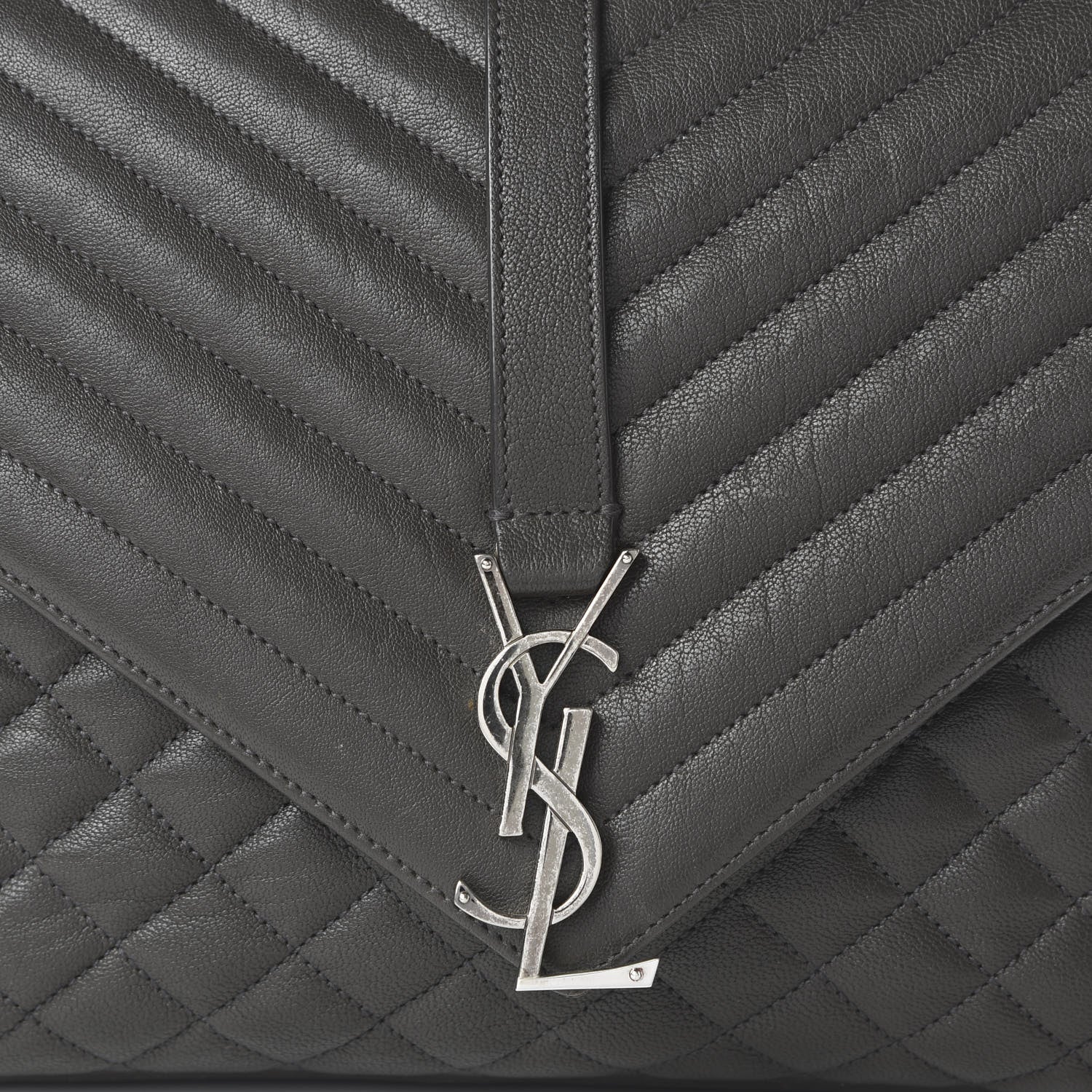 Saint Laurent Sheepskin Matelasse Chevron Monogram Large College Satchel Dark Anthracite 9 of 9