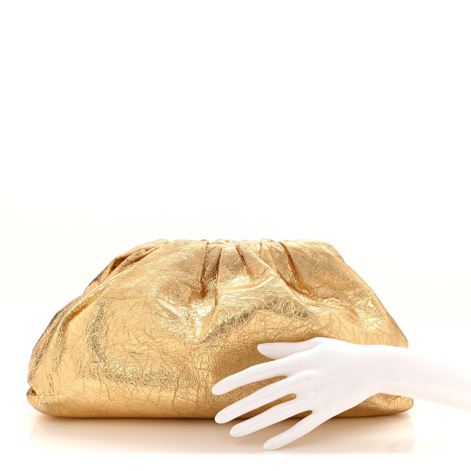 Bottega Veneta Metallic Crinkled Lambskin The Pouch Oversized Clutch Oro 2 of 10
