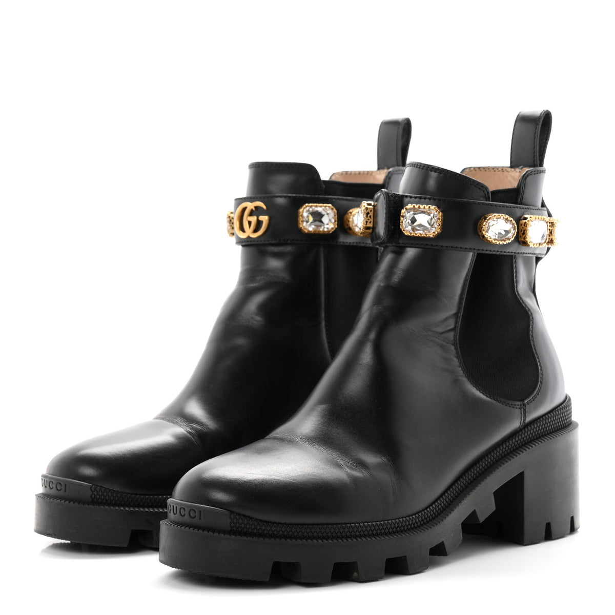 Gucci Calfskin Crystal GG Trip Chelsea Ankle Boots 36.5 Black 4 of 10