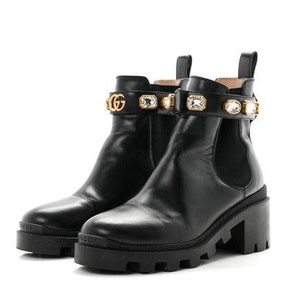 Gucci Calfskin Crystal GG Trip Chelsea Ankle Boots 36.5 Black 4 of 10