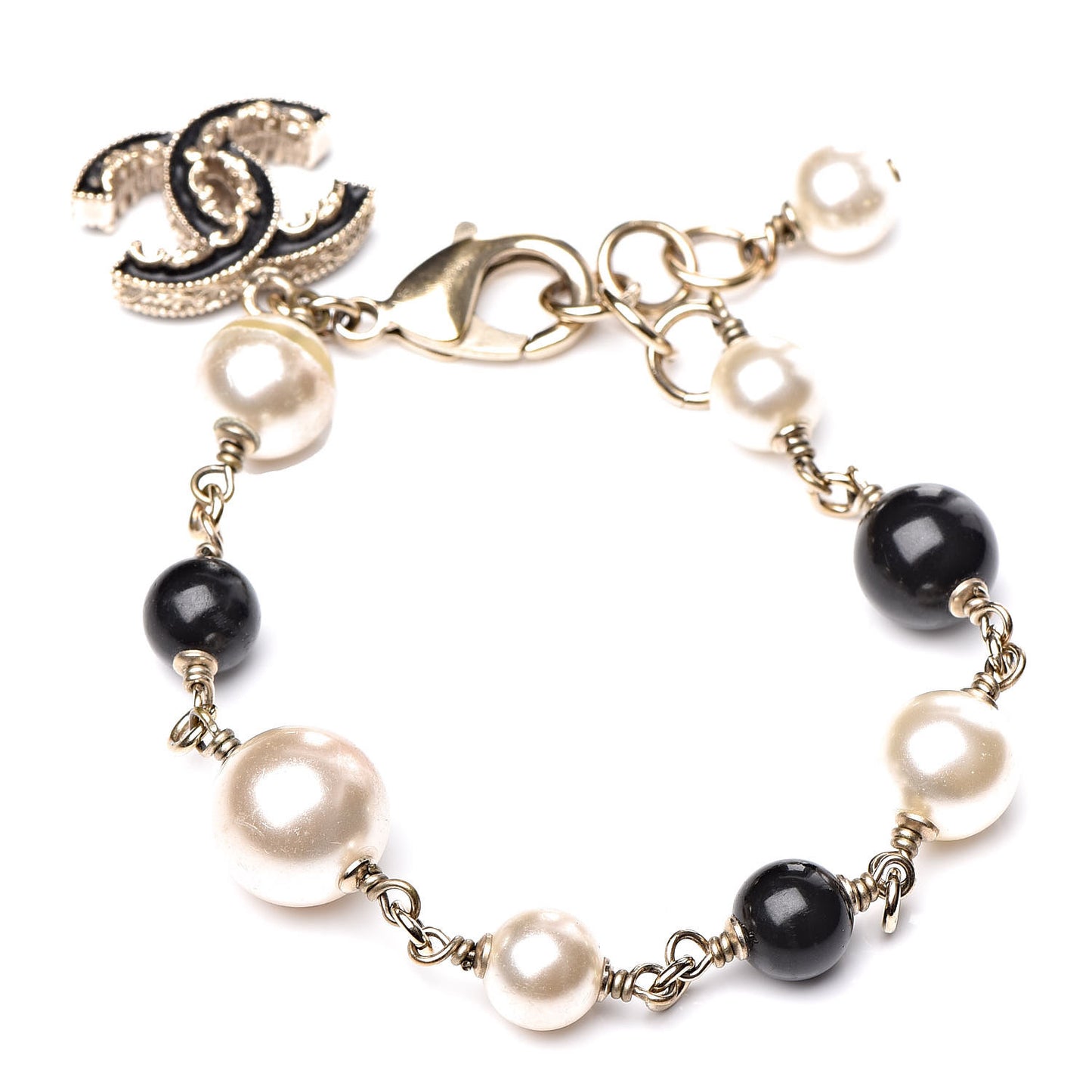 Enamel Pearl Beaded CC Bracelet Gold Black