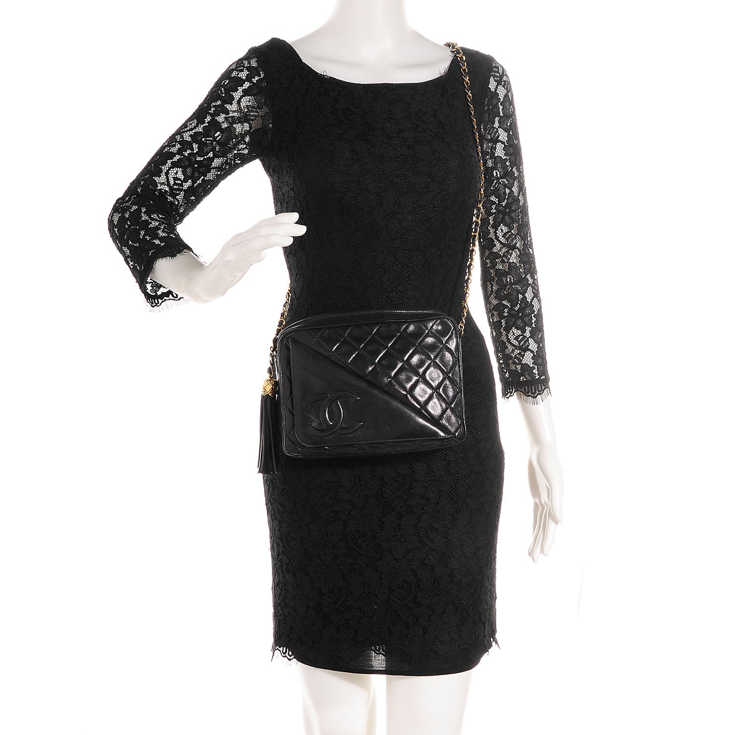 Chanel Lambskin Quilted Tassel Camera Case Black 2 of 7