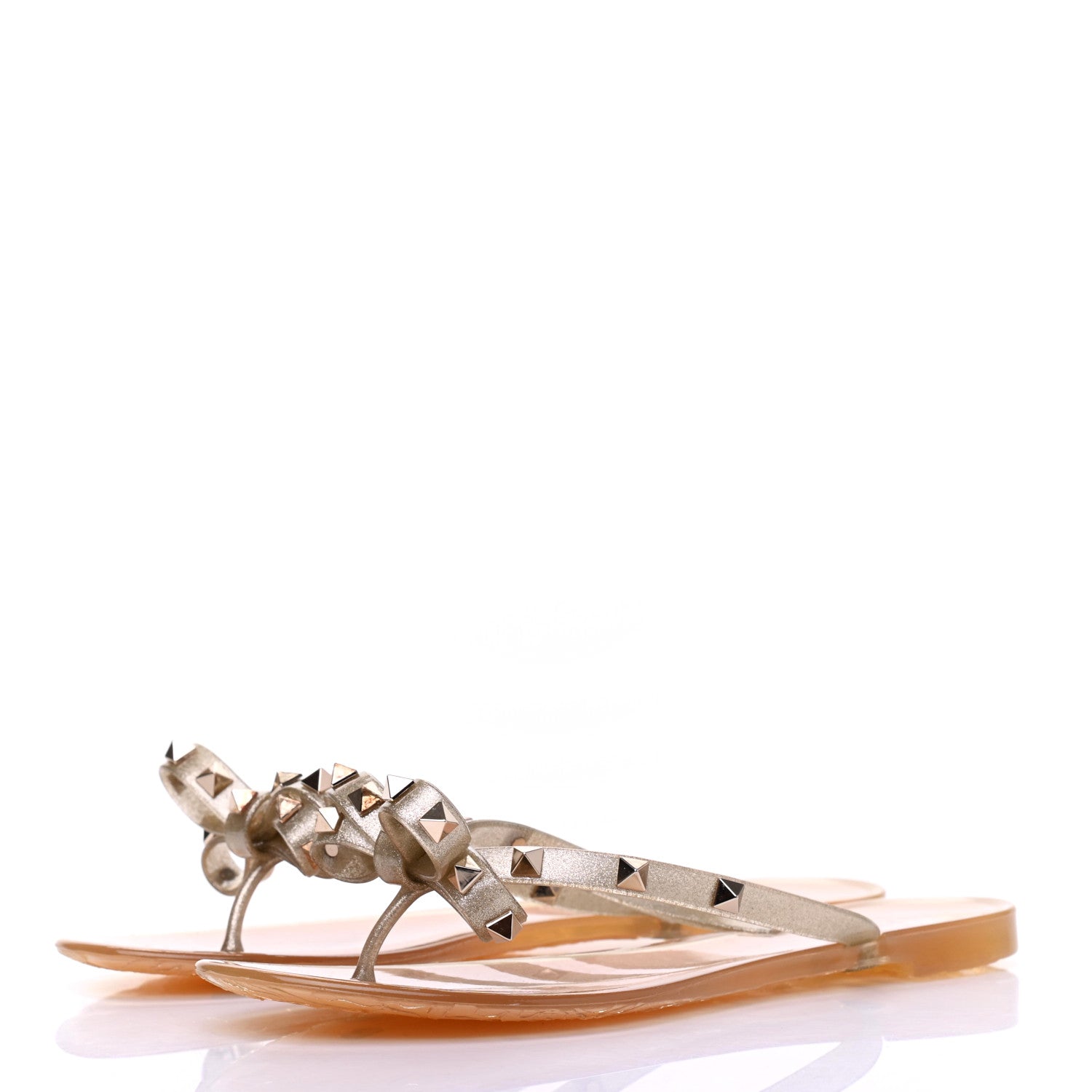 Valentino Garavani PVC Jelly Glitter Rockstud Bow Thong Sandals 38 Oro 3 of 8