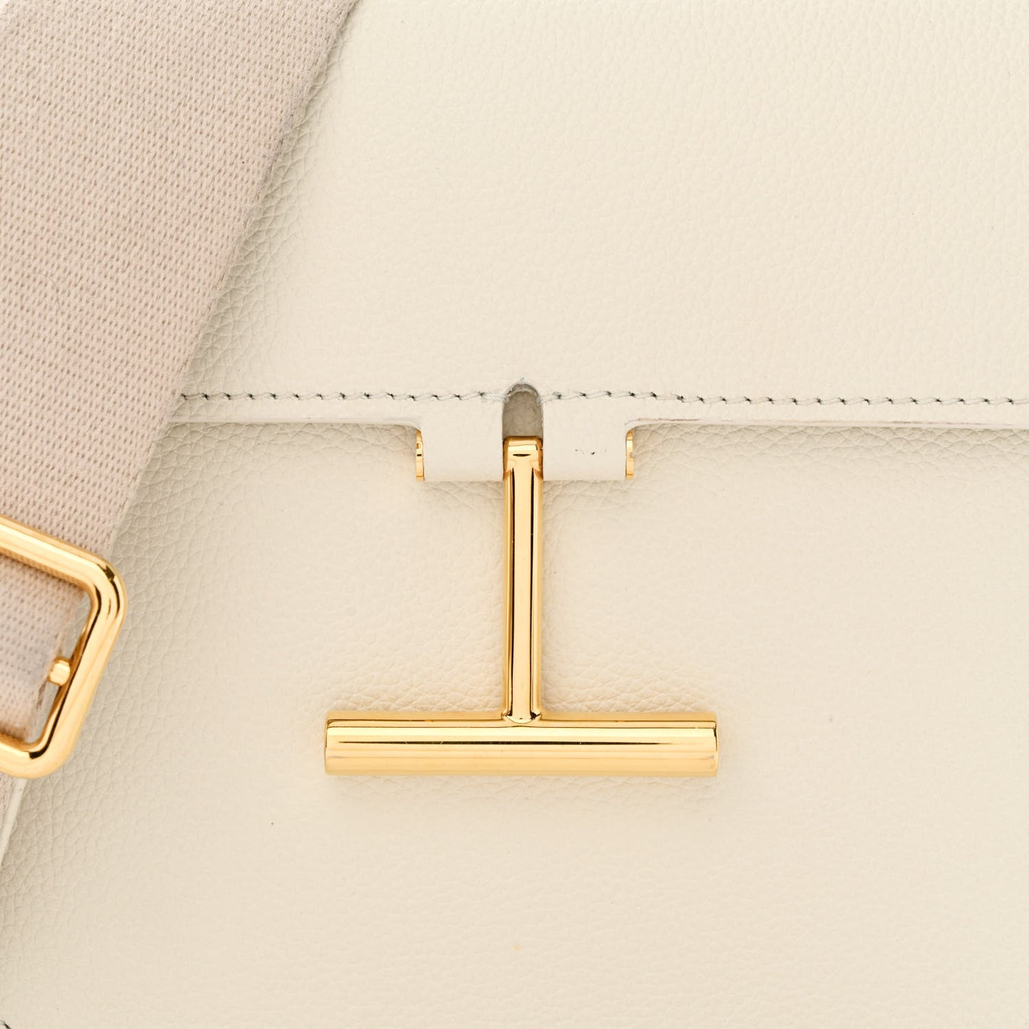 Grained Calfskin T Clasp Tara Crossbody Bag White