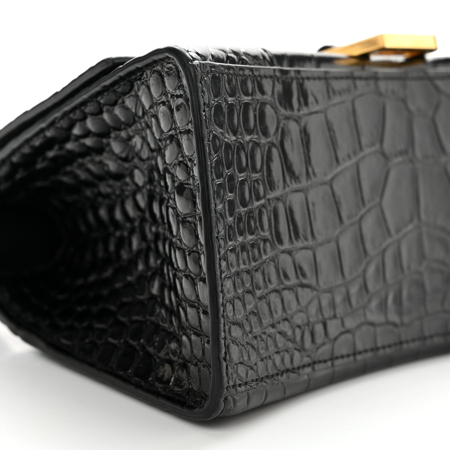 Balenciaga Shiny Calfskin Crocodile Embossed Small Hourglass Top Handle Bag Black 10 of 12