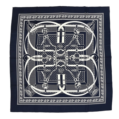 Hermes Silk Cashmere Grand Manege Bandana Shawl 140 Marine White 1 of 6