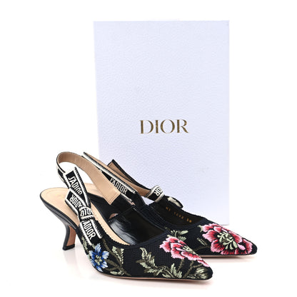 Christian Dior Ribbon Petites Fleurs Embroidered J'Adior Slingback Pumps 38 Black 10 of 10