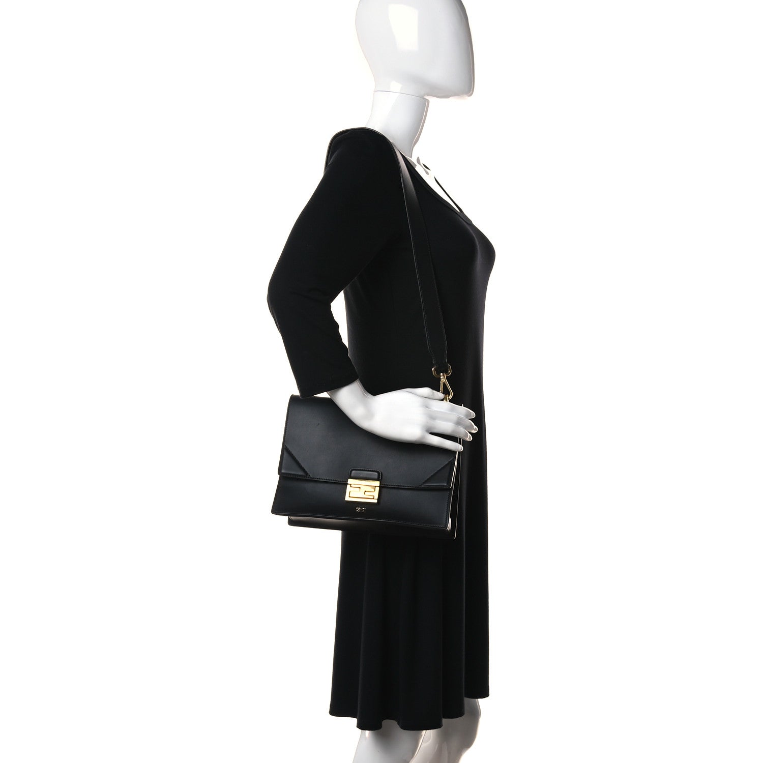 Fendi Vitello Grace Matte Kan U Shoulder Bag Black 2 of 16