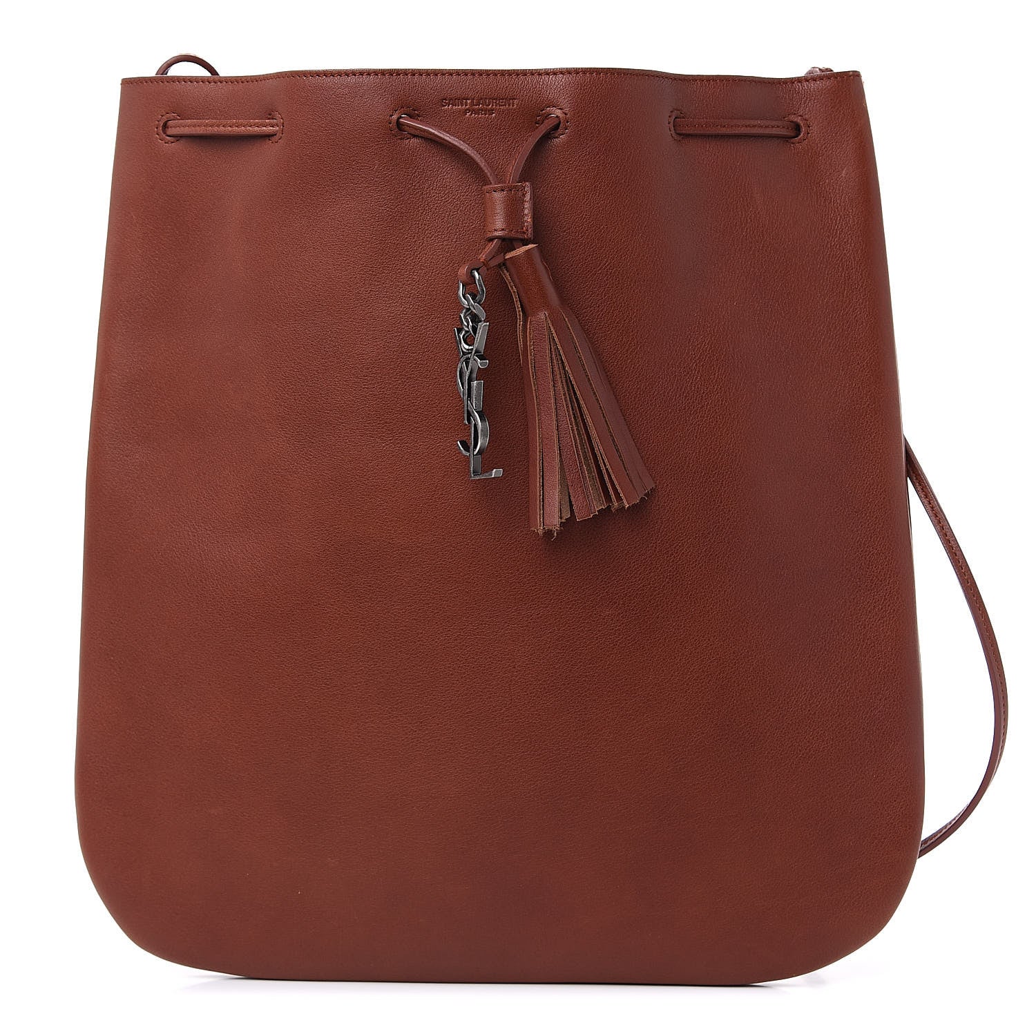 Saint Laurent Calfskin Medium Jen Flat Bucket Bag Brown 1 of 11