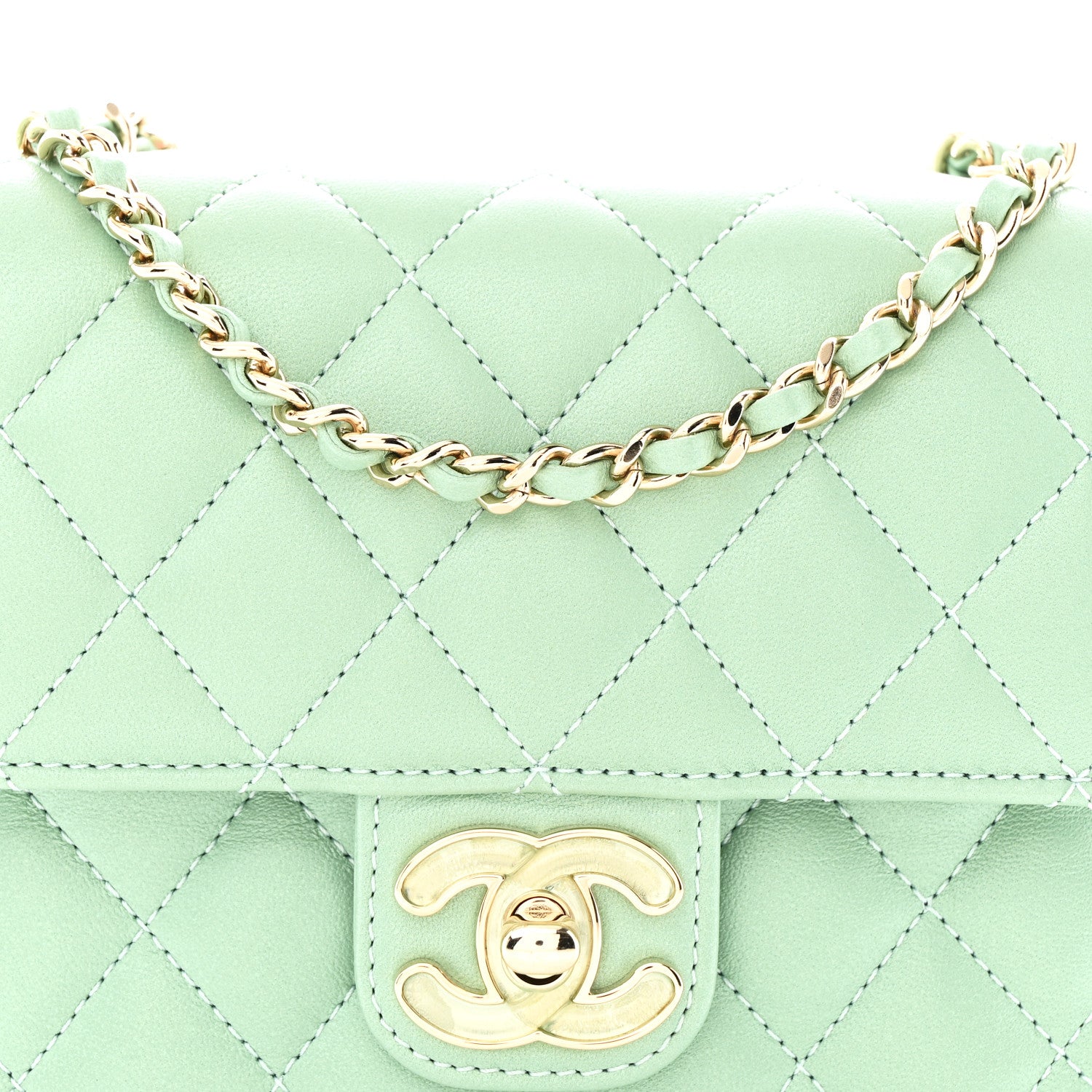 Chanel Lambskin Resin Quilted Mini Heart Square Flap Light Green 8 of 11