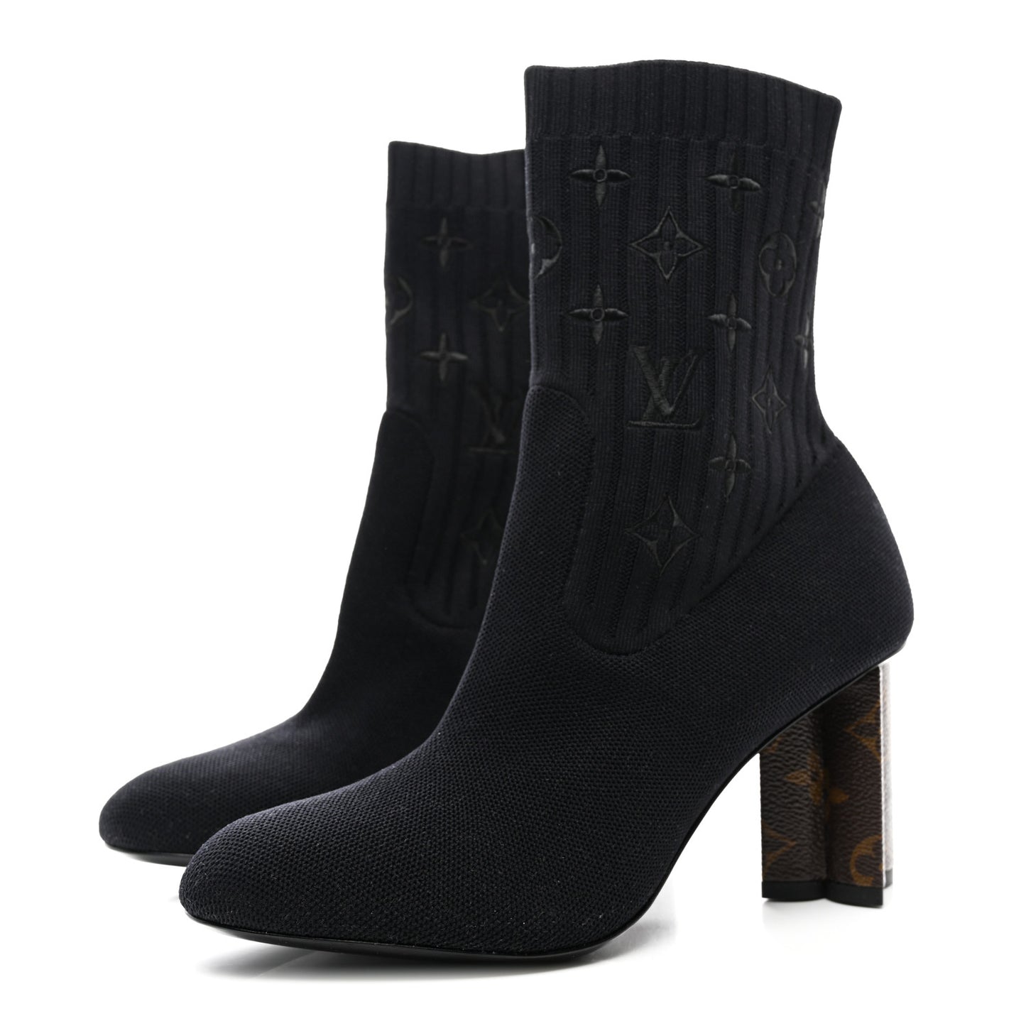 Monogram Stretch Fabric Silhouette Ankle Boots 38 Black