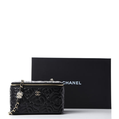 Chanel Lambskin Camellia Embossed Small Vanity Case With Chain Black 11 of 11