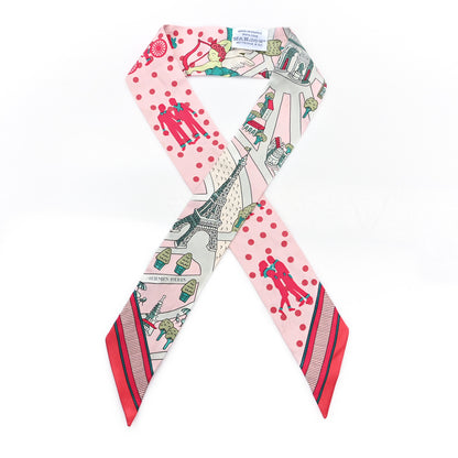 Hermes Silk Les Nouveaux Amoureux de Paris Twilly Rose Pale Vert Rose 1 of 3