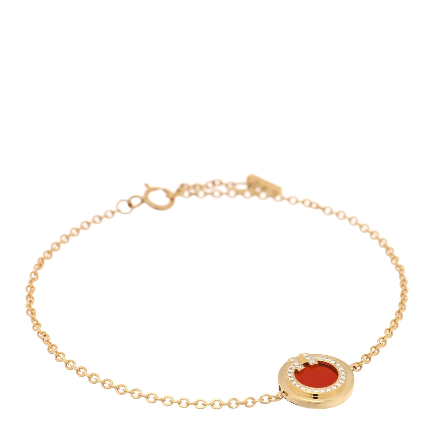 18K Yellow Gold Diamond Carnelian T Circle Bracelet
