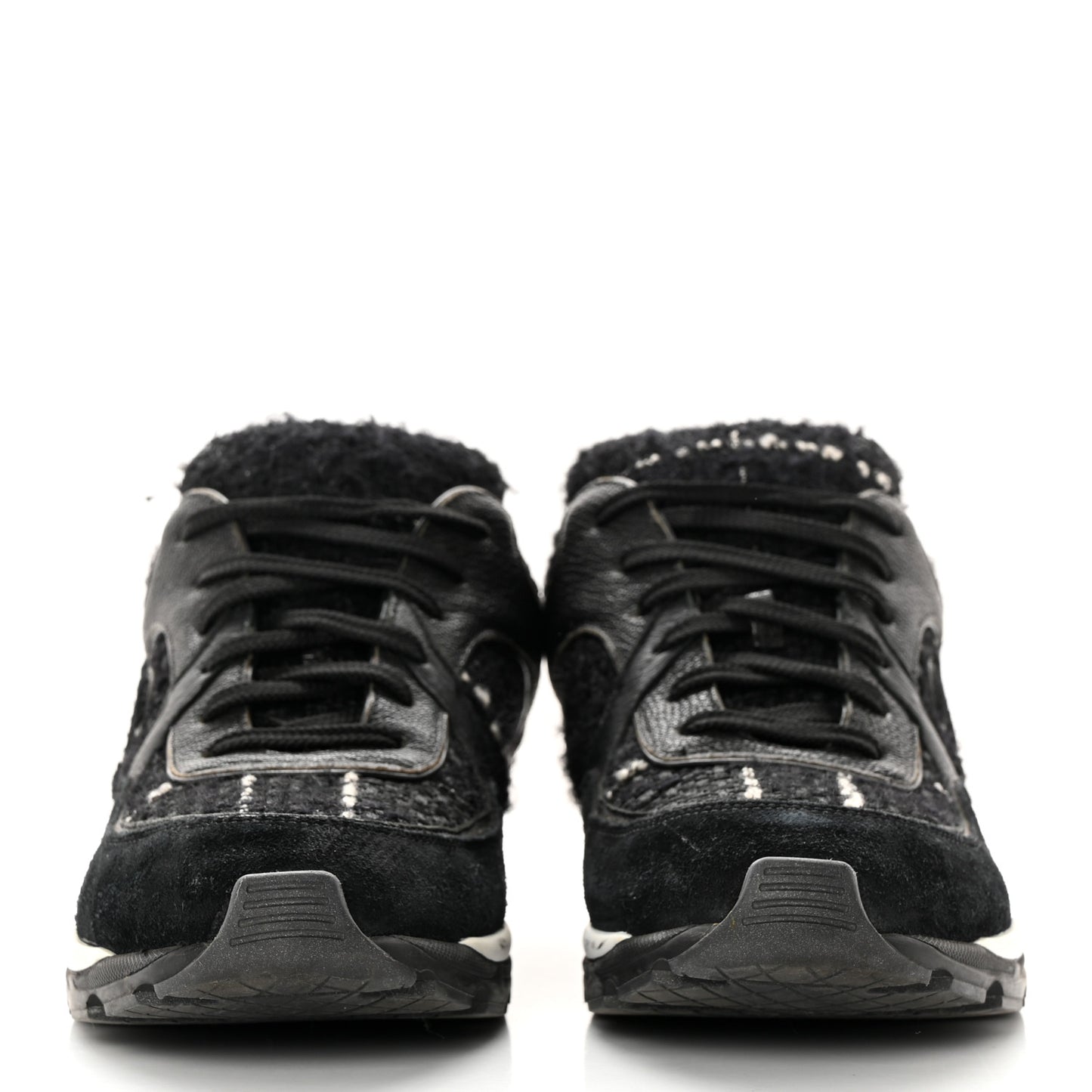 Tweed Suede Goatskin CC Sneakers 39 Black White